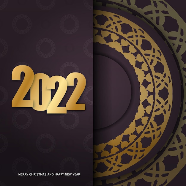 Template greeting brochure 2022 merry christmas burgundy with vintage gold pattern