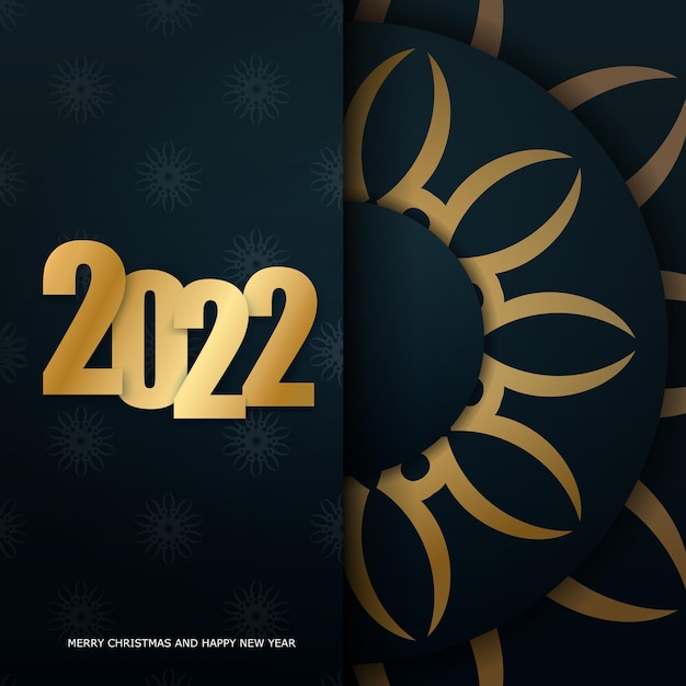 Vector template greeting brochure 2022 merry christmas dark blue with abstract gold ornament