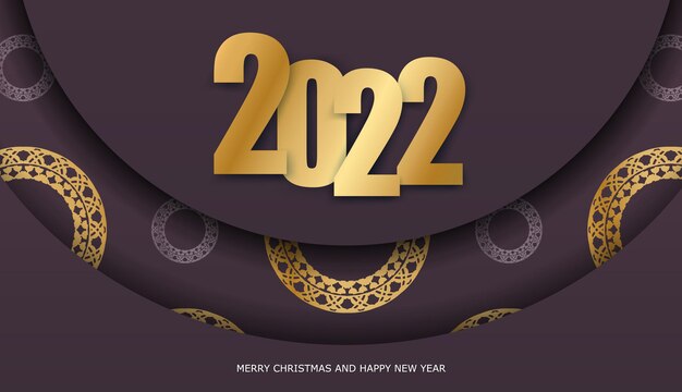Modello brochure di auguri 2022 buon natale e felice anno nuovo colore bordeaux con motivo oro invernale