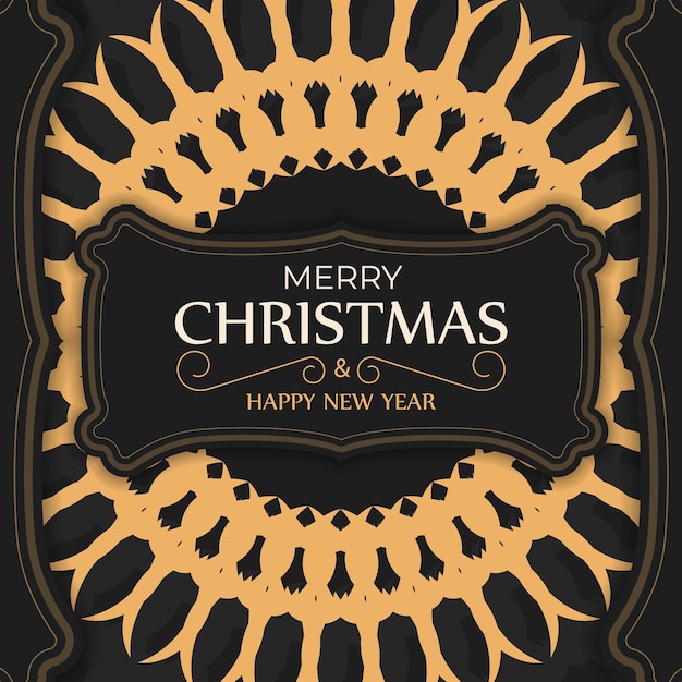 Vector template greeting brochure happy new year black color with winter orange pattern