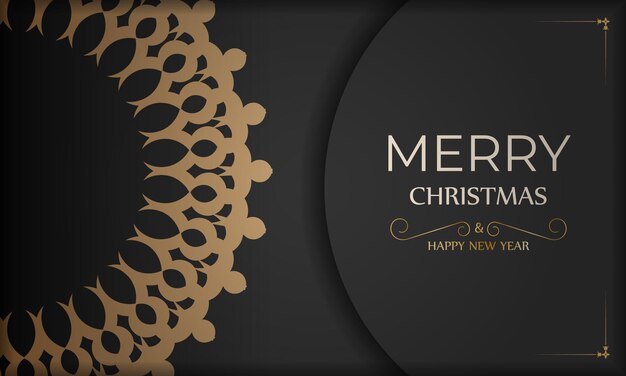 Template Greeting Brochure Merry christmas black color with abstract orange pattern