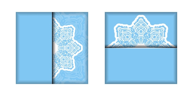 Template Greeting card in blue color with a luxurious white pattern for your congratulations.