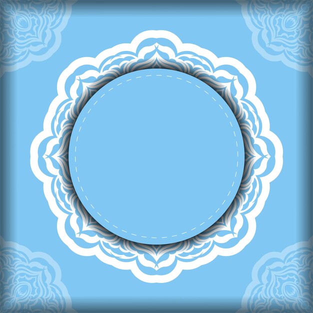 디자인을 위한 만다라 흰색 패턴이 있는 파란색 템플릿 인사말 카드.