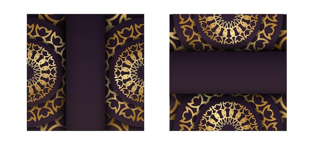 Template Greeting card burgundy with abstract gold ornaments for your brand.