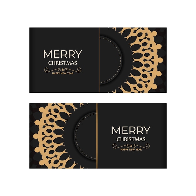 Template Greeting card Merry Christmas black color with abstract orange ornament