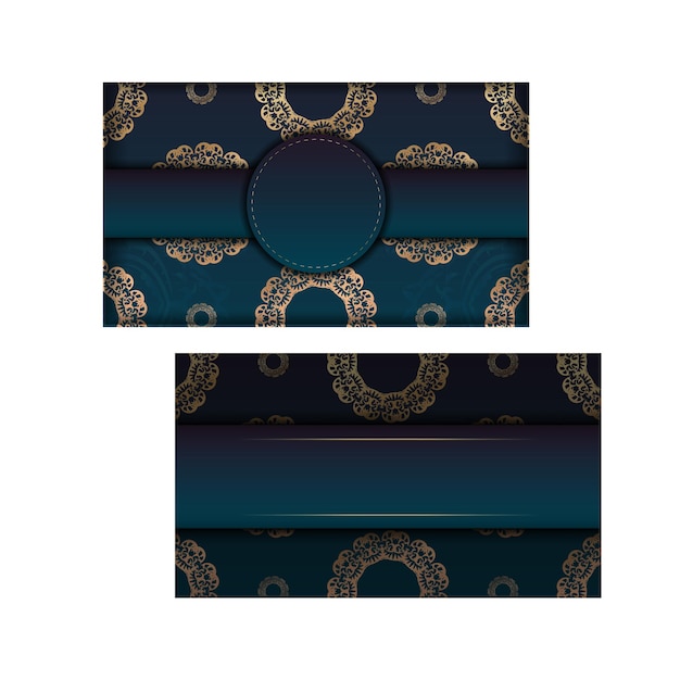 Template greeting card with a gradient of blue color with a luxurious gold pattern for your congratulations.