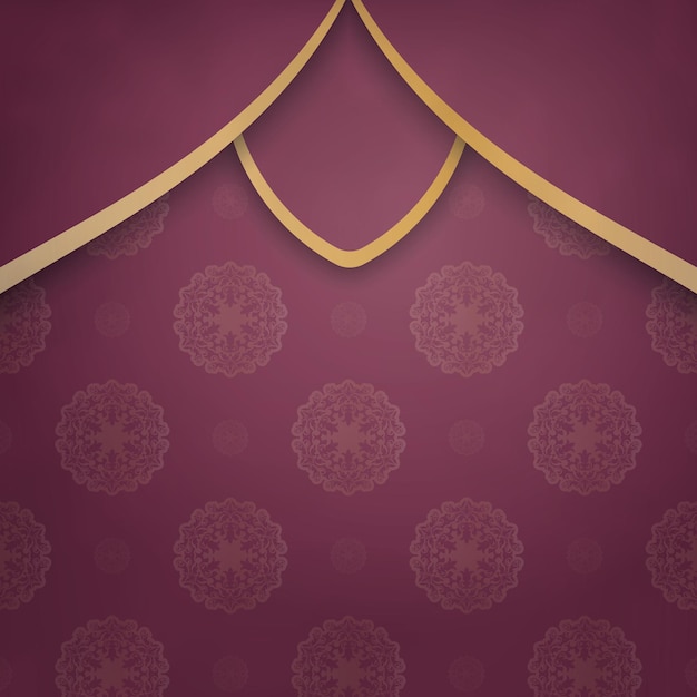 template greeting leaflet burgundy with abstract gold pattern prepared for typography.