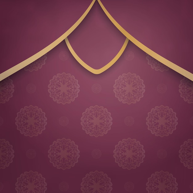 Template greeting leaflet burgundy with abstract gold pattern prepared for typography.