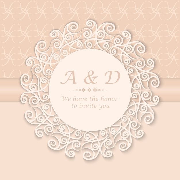 Vector template holiday greeting card with a round lace frame.