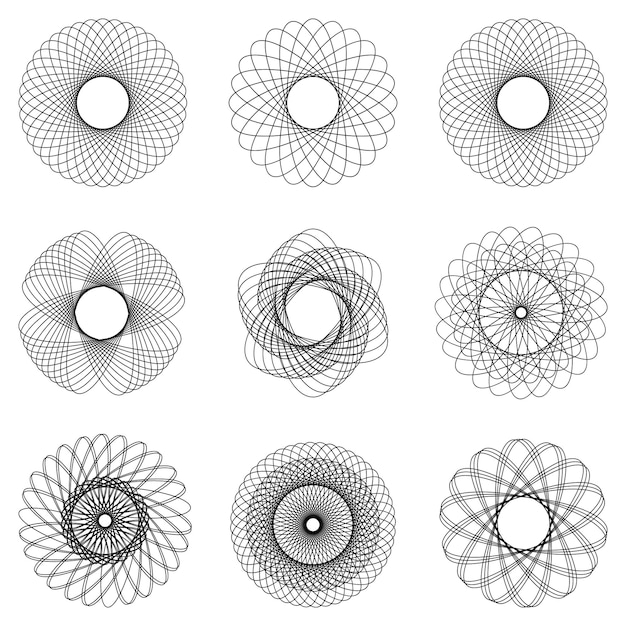 Vettore filigrana ologramma modello imposta modello circolare mandala vettore astratto modello circolare protezione contro la contraffazione