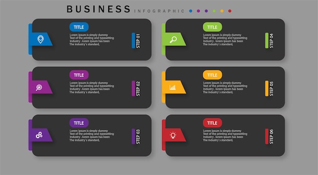 Template infographic design with 6 steps