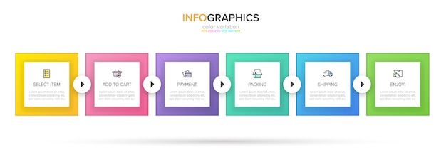 テンプレートのインフォグラフィック。アイコンとテキストを含む6つのオプションまたはステップ。