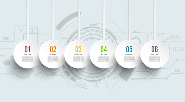 Template infographics technology number for six position.