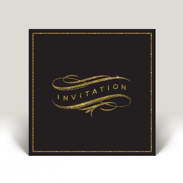 Template invitation with glitter gold flourishes elements -  illustration