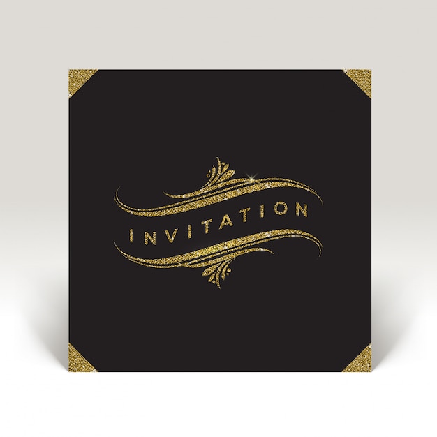 Vector template invitation with glitter gold flourishes elements