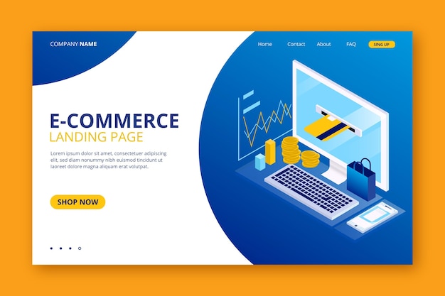 Vettore modello per landing page isometrica e-commerce