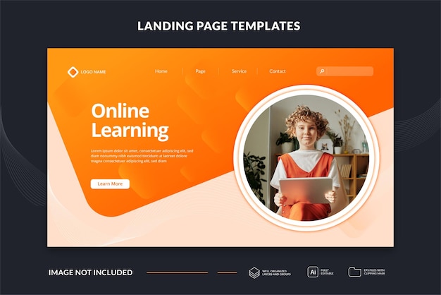 Vector template landing page themes of learn online