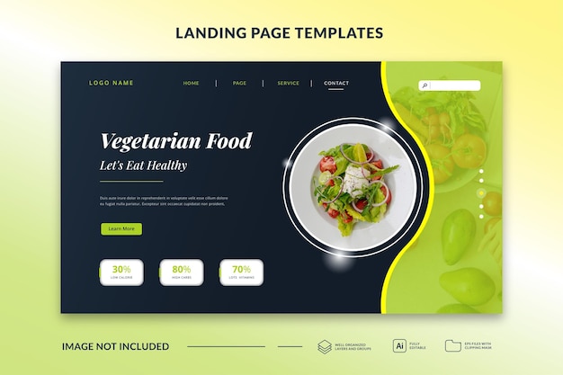 Vector template landing page themes of vegetarian food