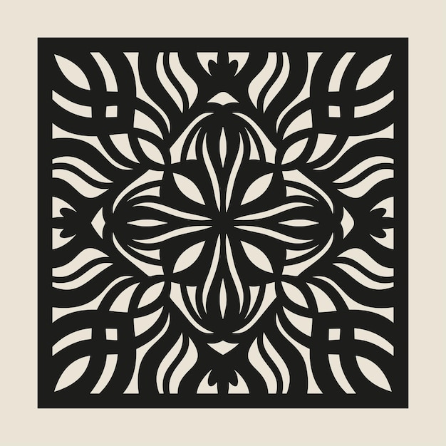 Template of laser cut square with vintage baroque ornament