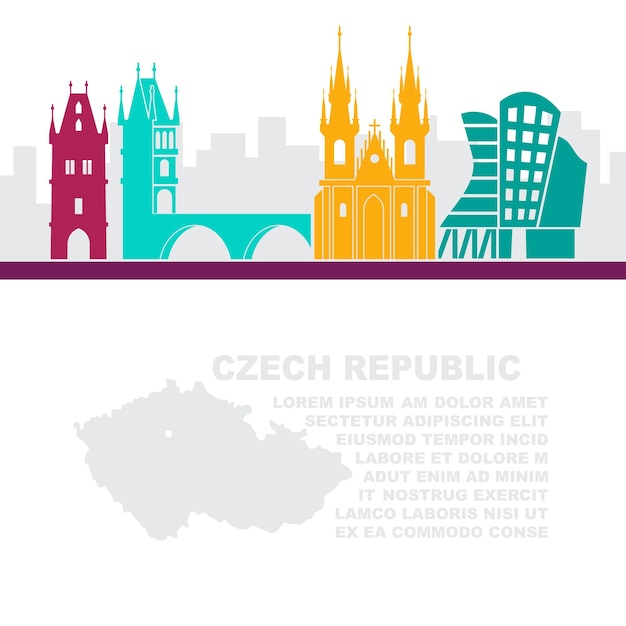 Vector the template of the leaflets with a map of the czech republic and architectural attractions of prague