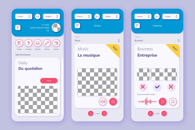 Vector template for learning languages app interface
