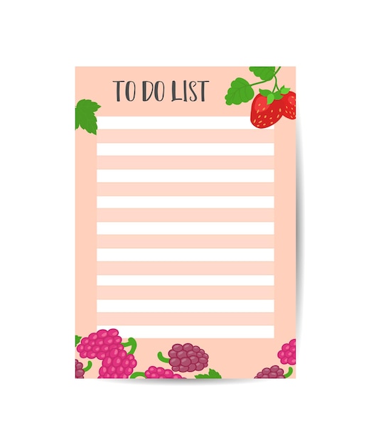 Template for To Do List with cute summer objects Colorful berries Vector illustration