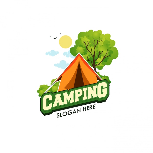 Modello logo campeggio illustrazione vettoriale