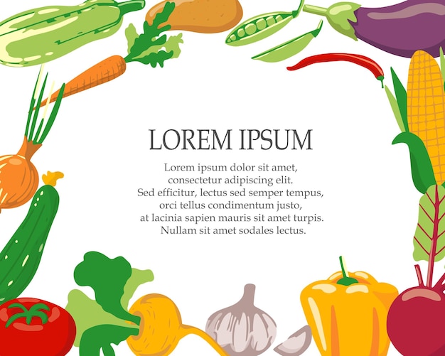 Template for menus or invitations of different vegetables