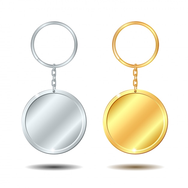 Template metal keychains set golden and silver circle