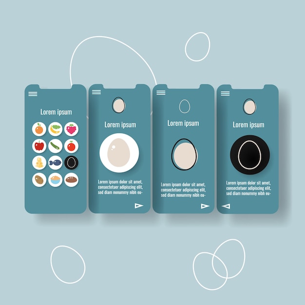Vettore pagina dell'app mobile modello con uovo di uccello illustrazione vettoriale dell'icona del profilo alimentare