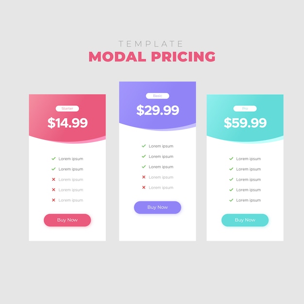 Template modal pricing ui