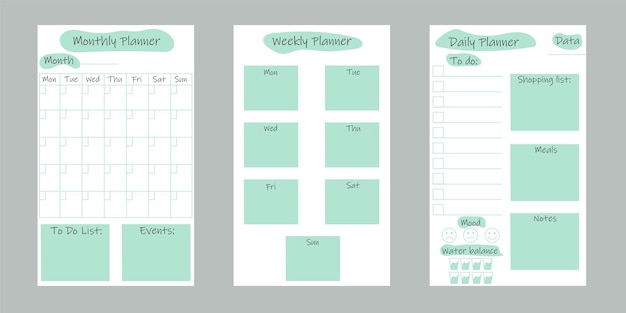 Template of monthly, weekly and daily planner.