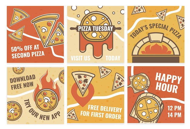 Template network post set for pizzeria promotion