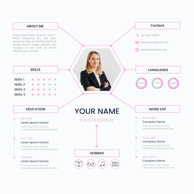 Vector template for online cv with photo