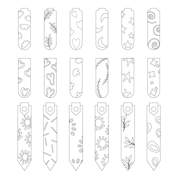 Template outline hand drawn cute bookmarks stickers