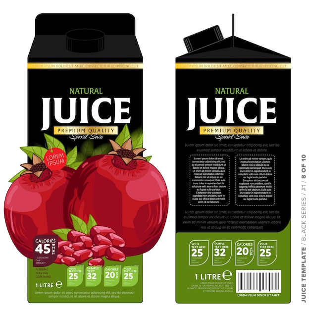 Vector template packaging of pomegranate juice