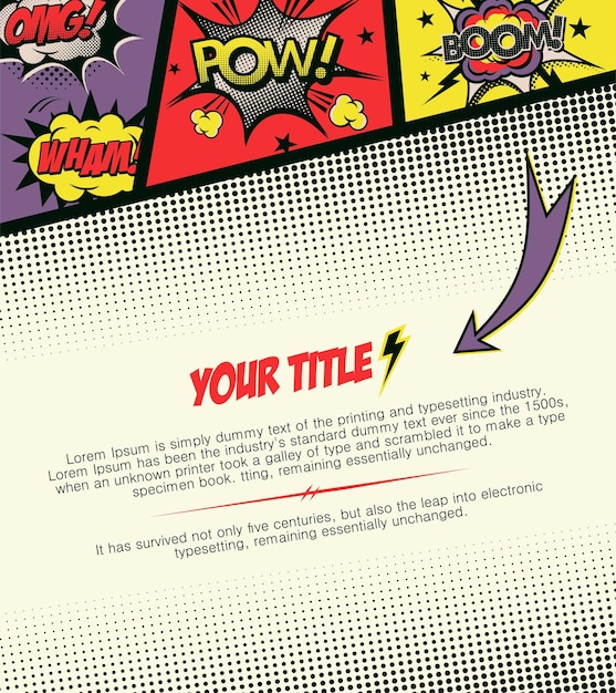 Template page comic vector illustration words comic wham omgboom and pow