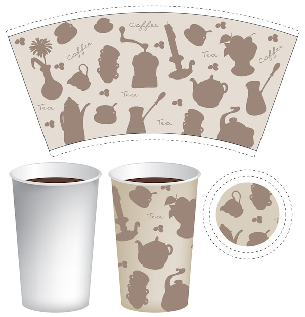 Template paper cup for coffee and tea