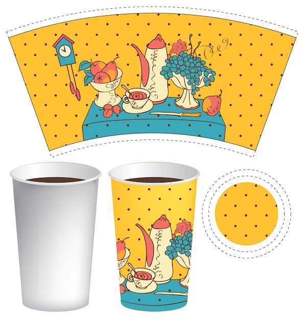 template for paper cup with interior