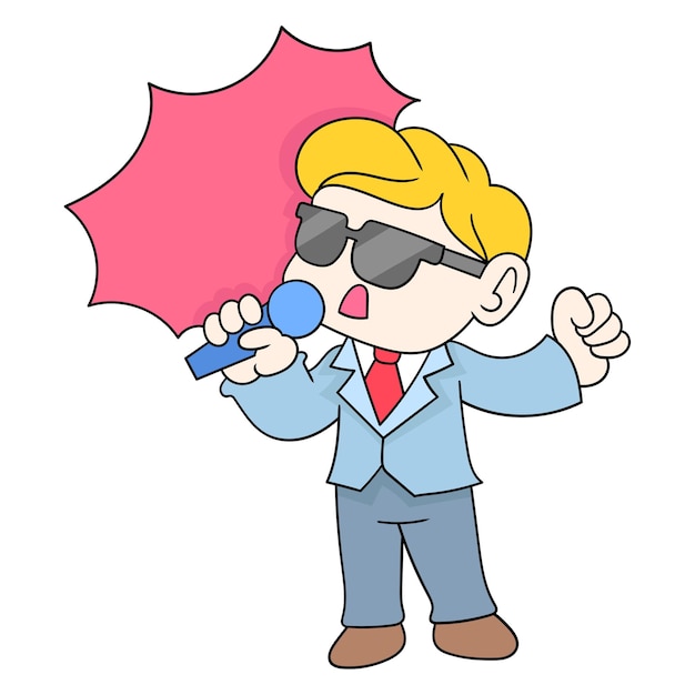 Template of a person holding a microphone giving a speech, vector illustration art. doodle icon image kawaii.