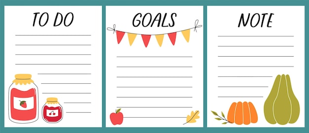 Template for planner To do list note goals with autumn elements Jam pumpkin garland apple and oak leaf