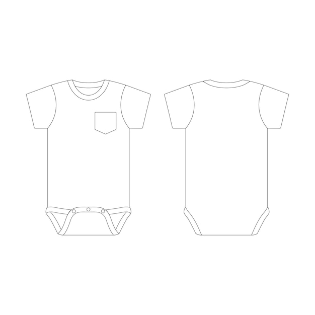 Vettore modello tascabile baby tutina illustrazione vettoriale disegno piatto contorno