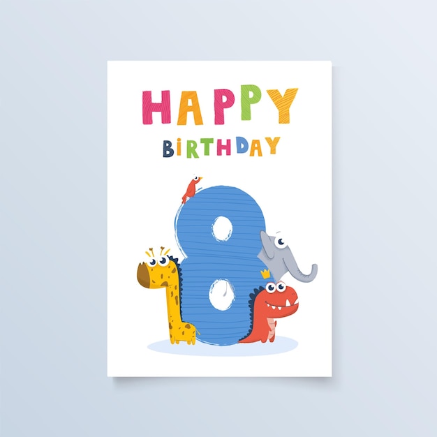 Cartolina modello otto anni con vacanza di compleanno biglietto di auguri giraffa