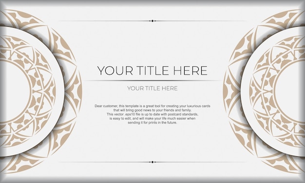 Template for postcard print design with Greek ornament White vector banner with ornaments and place for your logo and text