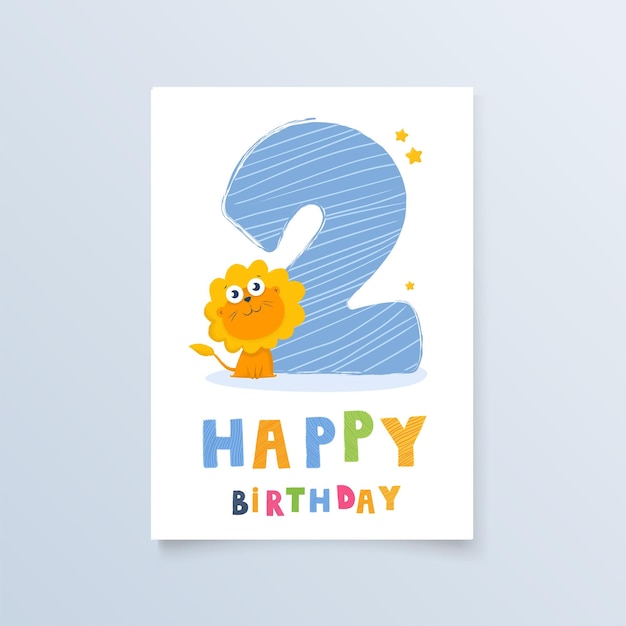 Vector template postcard two years with leon greeting card birthday holiday