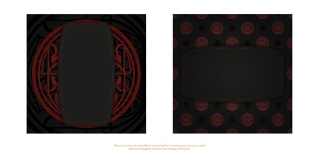 Template for print design background with luxurious patterns. Black banner template with Maori ornaments and place for your logo and text.