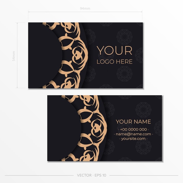 Template for print design of business cards in black color with luxury patterns business card preparation with vintage ornament