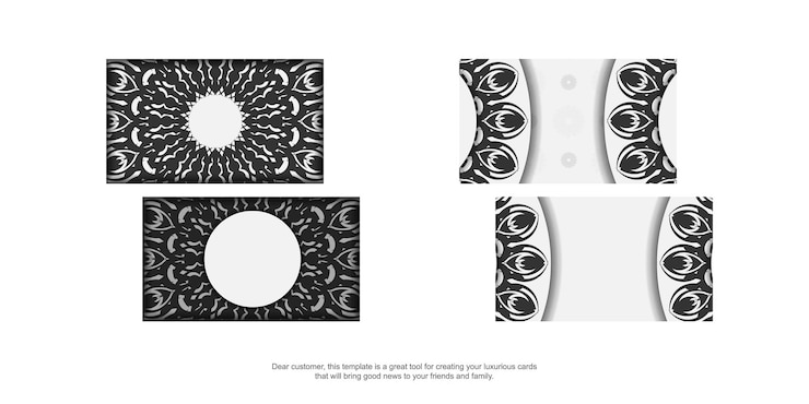 Vector template for print design of business cards white colors with mandala ornament. vector business card preparation with place under your text and black patterns.