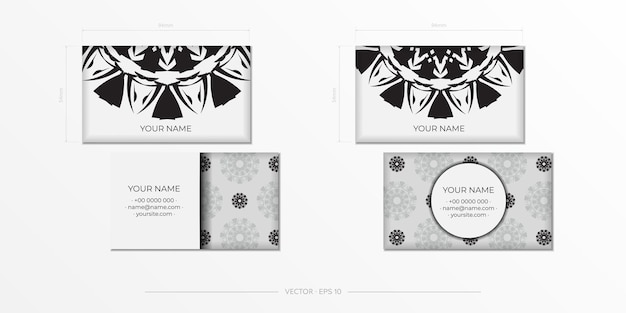 Template for print design of business cards in white with black ornaments Vector Business card preparation with place for your text and abstract patterns