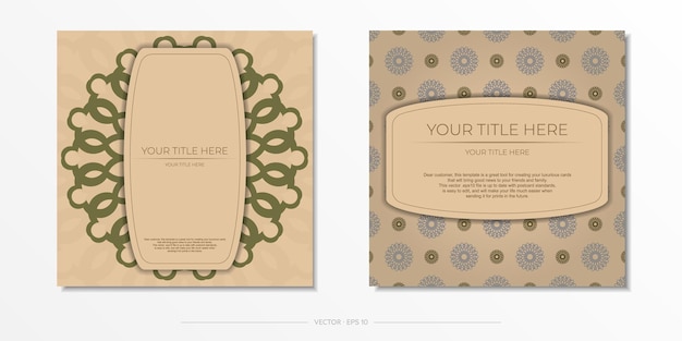 Template for print design postcard Beige colors with mandala ornament Preparing an invitation with a place for your text and abstract patterns